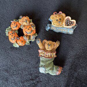 Set 3 Boyd's Bears Pins with Holiday Themes Christmas Valentine's Halloween Cute